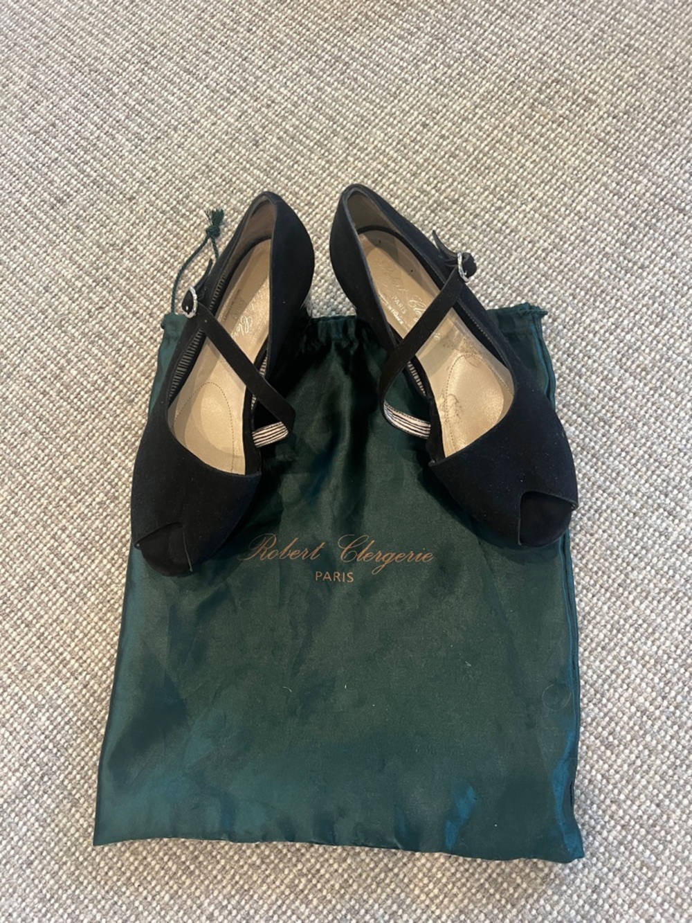 Robert Clergerie suede and patent leather wedge.  7 1/2